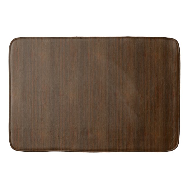 Dark Walnut Brown Bamboo Wood Grain Look Bath Mat (Front)
