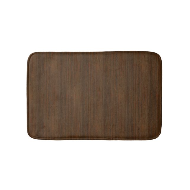 Dark Walnut Brown Bamboo Wood Grain Look Bath Mat (Front)