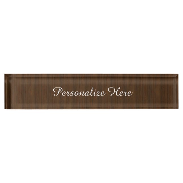Dark Walnut Brown Bamboo Wood Grain Look Nameplate (Front)