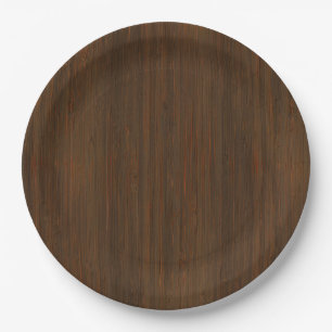 Dark Walnut Brown Bamboo Wood Grain Look Paper Plate