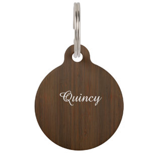 Dark Walnut Brown Bamboo Wood Grain Look Pet Tag
