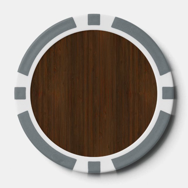 Dark Walnut Brown Bamboo Wood Grain Look Poker Chips (Front)