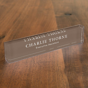 Dark Walnut Desk Nameplate with Name and Job Title