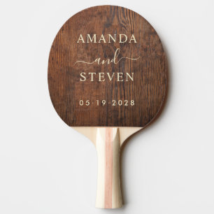 Dark Walnut Wood Couple Names with Wedding Ping Pong Paddle