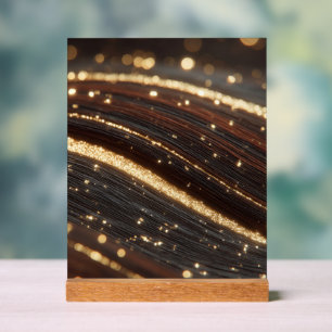 Dark Walnut Wood Grain with Sparkling Gold Rivers Acrylic Sign