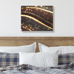 Dark Walnut Wood Grain with Sparkling Gold Rivers Canvas Print