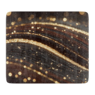 Dark Walnut Wood Grain with Sparkling Gold Rivers  Cutting Board
