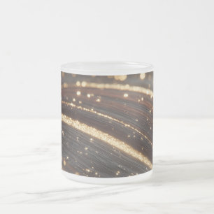 Dark Walnut Wood Grain with Sparkling Gold Rivers Frosted Glass Coffee Mug