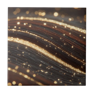 Dark Walnut Wood Grain with Sparkling Gold Rivers  Tile