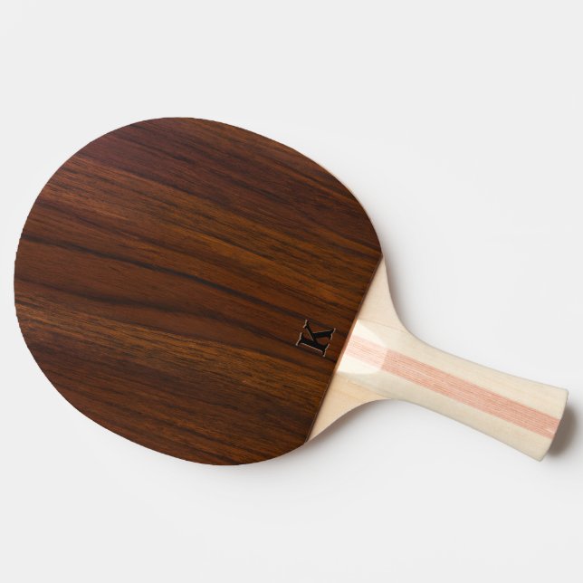 Dark Walnut Wood Minimalistic Monogram Ping Pong Paddle (Side)