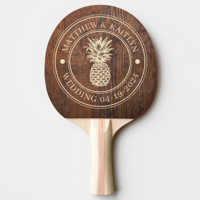 Dark Walnut Wood Pineapple Wedding Names Ping Pong Paddle (Back)