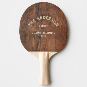 Dark Walnut Wood Vintage Seaside Family Name Ping Pong Paddle