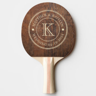 Dark Walnut Wood Wedding Monogram Ping Pong Paddle