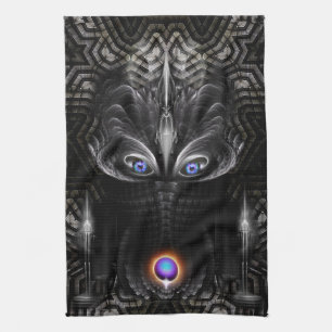 Dark Warrior Sculpture Fractal Art Tea Towel