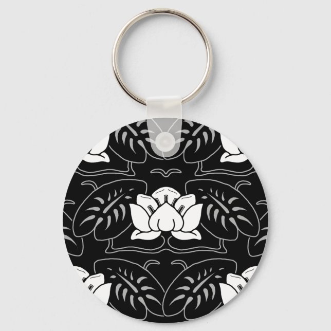 Dark Water Lily Motif Key Ring (Front)