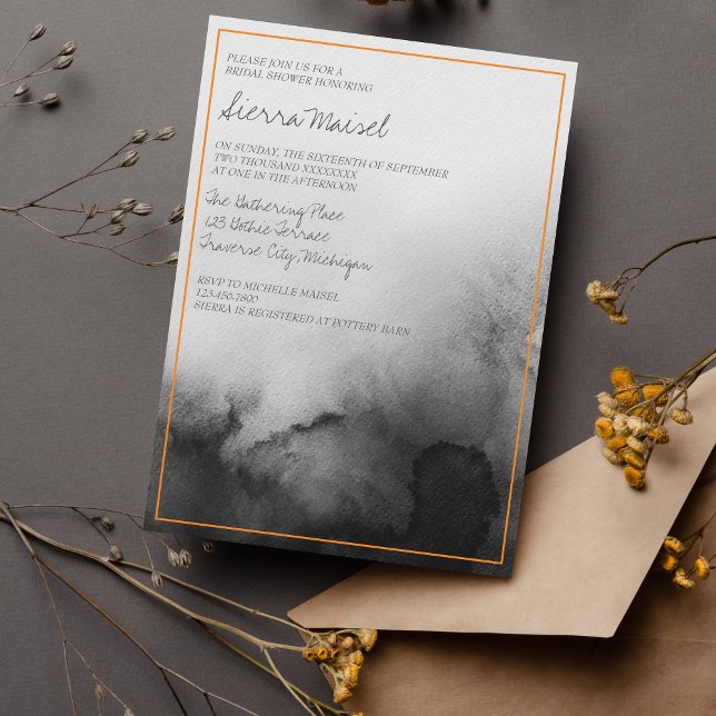 Dark Watercolor Black Halloween Bridal Shower Invitation (Creator Uploaded)