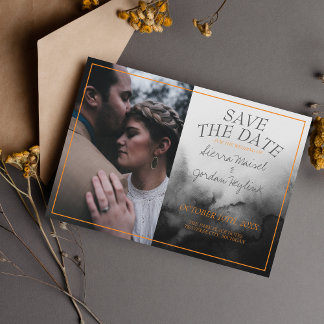 Dark Watercolor Black Orange Halloween Gothic Save The Date