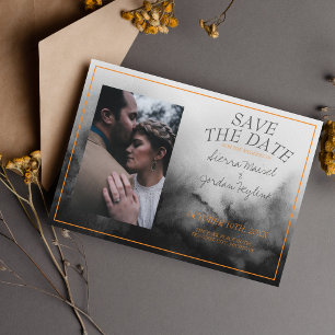 Dark Watercolor Black Orange Halloween Gothic Save The Date