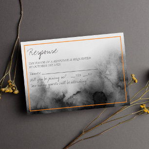 Dark Watercolor Black Orange Halloween Wedding RSVP Card