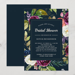 Dark Watercolor Floral Boho   Bridal Shower Invitation