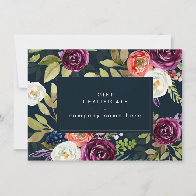 Dark Watercolor Floral Boho | Gift Certificate (Front)