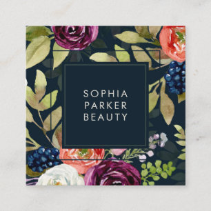 Dark Watercolor Floral Boho Pattern Social Media Square Business Card