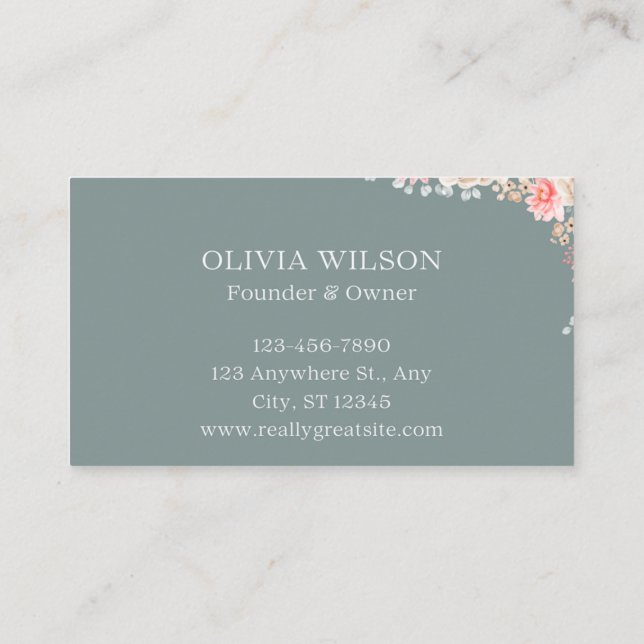 Dark Watercolor Floral Business Card (Back)