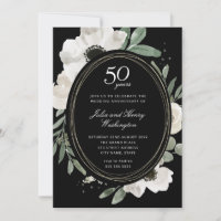 Dark Watercolor Floral Gold Frame 50th Anniversary