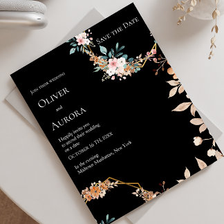 Dark watercolor flower Save the Date Invitation