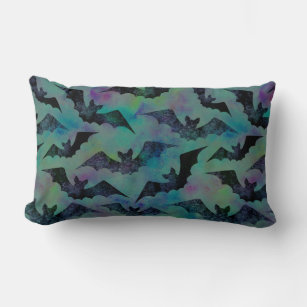 Dark Watercolor Flying Bats Pattern Lumbar Cushion
