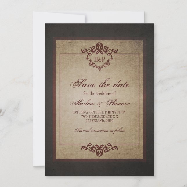Dark Weathered Gothic Monogram Save the Date (Front)