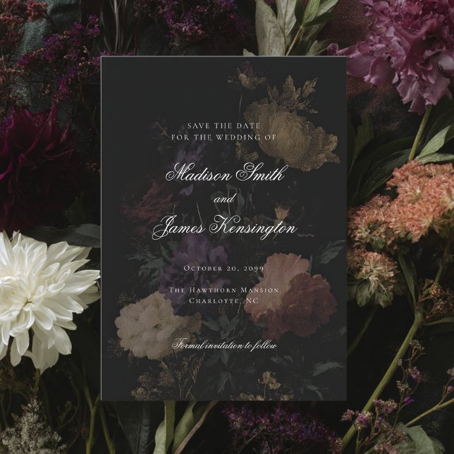 Dark Wedding Romantic Moody Flowers Painting Save The Date (Creator Uploaded)