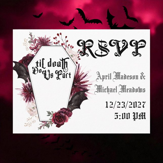 Dark Wedding Spider Web Coffin Gothic Wedding RSVP Invitation Postcard (Creator Uploaded)
