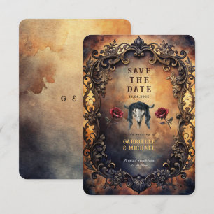 Dark Western Gothic Bull Skull & Velvet Roses Save The Date