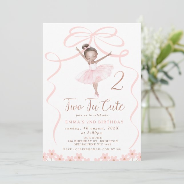 Dark Whimsical Ballerina Two Tu Cute Birthday  Invitation (Standing Front)