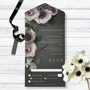 Dark White Floral Modern All in One Invitation