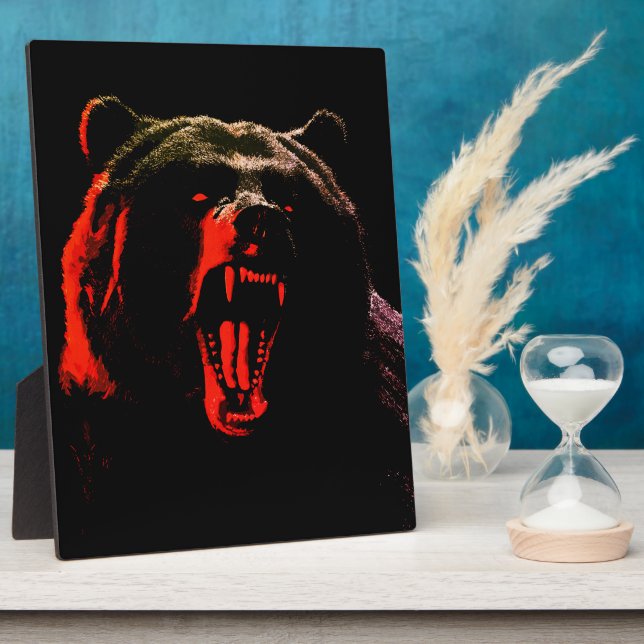 Dark Wild Bear Portrait in Dramatic Lighting Plaque (Side)