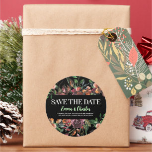 Dark Wild Flowers Save The Date  Classic Round Sticker