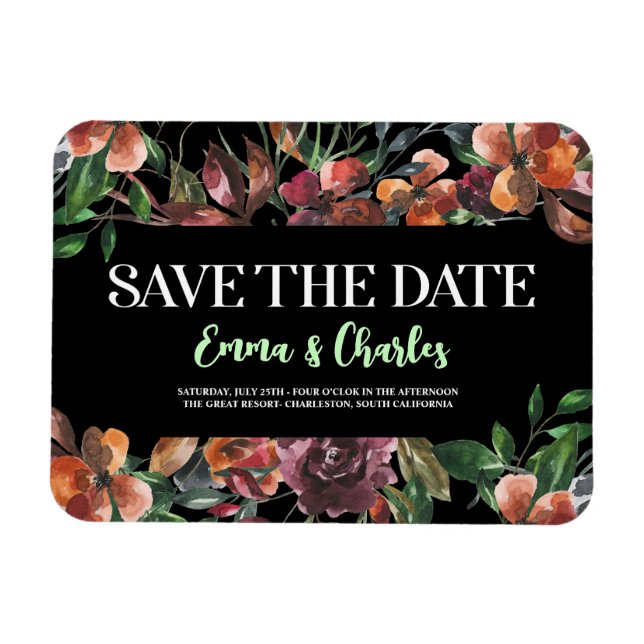 Dark Wild Flowers Save The Date  Magnet (Horizontal)