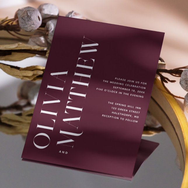 Dark Wine Elegant Modern Wedding | Photo + QR Code Invitation (Creator Uploaded)