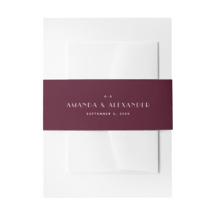 Dark Wine Minimalist Wedding   Rich Burgundy Plum Invitation Belly Band