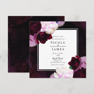 Dark Wine Moody Floral Modern Elegant Glam Wedding Invitation