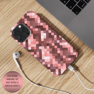 Dark Wine Red Mauve Taupe Blush Pink Pixels Art iPhone 15 Pro Max Case