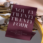 Dark Wine Wedding. Modern Minimalist Burgundy Plum Save The Date<br><div class="desc">Share your wedding date with a bold, romantic touch using this minimalist Save the Date card in dark wine (also known as burgundy plum). The full written date layout creates a striking editorial statement, while the rich wine tone adds depth and sophistication. This design works beautifully for fall and winter...</div>