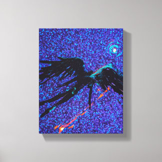 Dark winged figure flying across the space canvas print