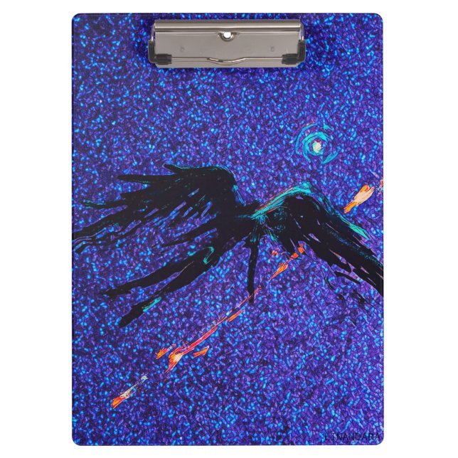 Dark winged figure flying across the space clipboard (Front)