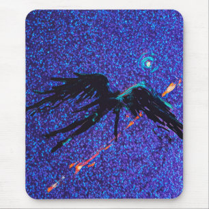 Dark winged figure flying across the space mouse mat