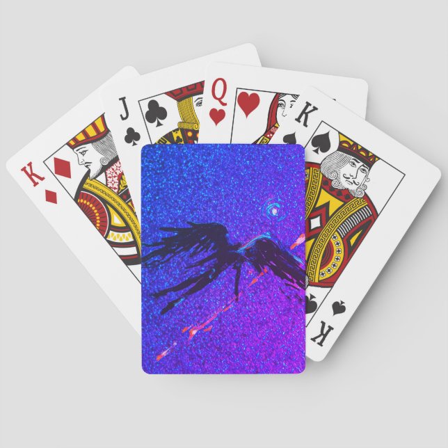 Dark winged figure flying across the space playing cards (Back)