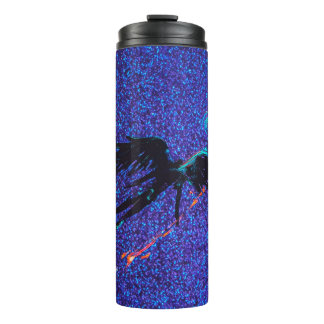 Dark winged figure flying across the space thermal tumbler