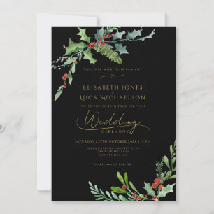 Dark Winter Berry Moody Botanical Monogram Wedding Invitation